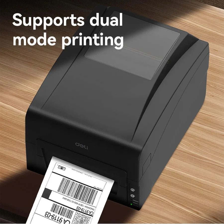 เครื่องพิมพ์สติกเกอร์ 4 นิ้ว แบบใช้ริบบอนได้ (Thermal Transfer) DELI S351 สีดำ ภาพที่ 2