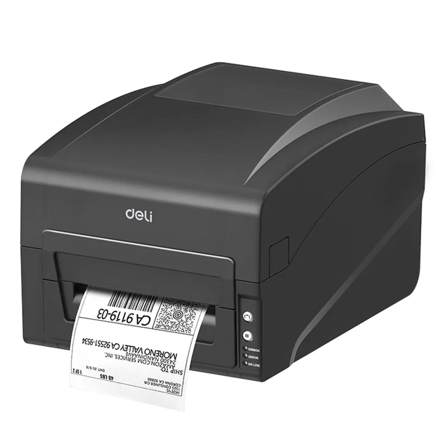 เครื่องพิมพ์สติกเกอร์ 4 นิ้ว แบบใช้ริบบอนได้ (Thermal Transfer · USB + Bluetooth) DELI S352 สีดำ